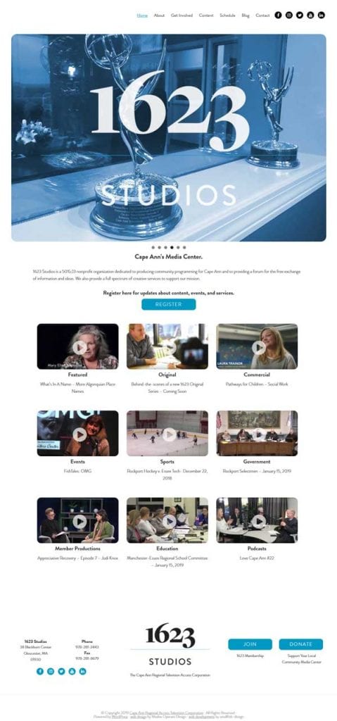 Website design for 1623Studios